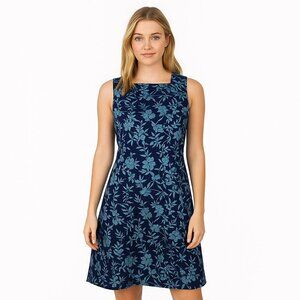 Van Heusen Blue Floral Dress Sleeveless Fit & Flare Size M Summer Cottagecore